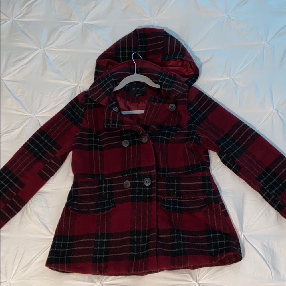 Maroon Plaid Parka Jacket